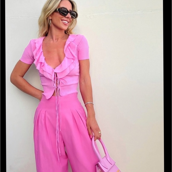 Zara ruffled pastel gelato pink top cardigan - Picture 7 of 7